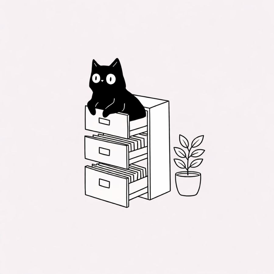 minimal cat illustration workplace