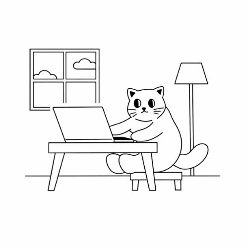 Cat working on a desk illustration