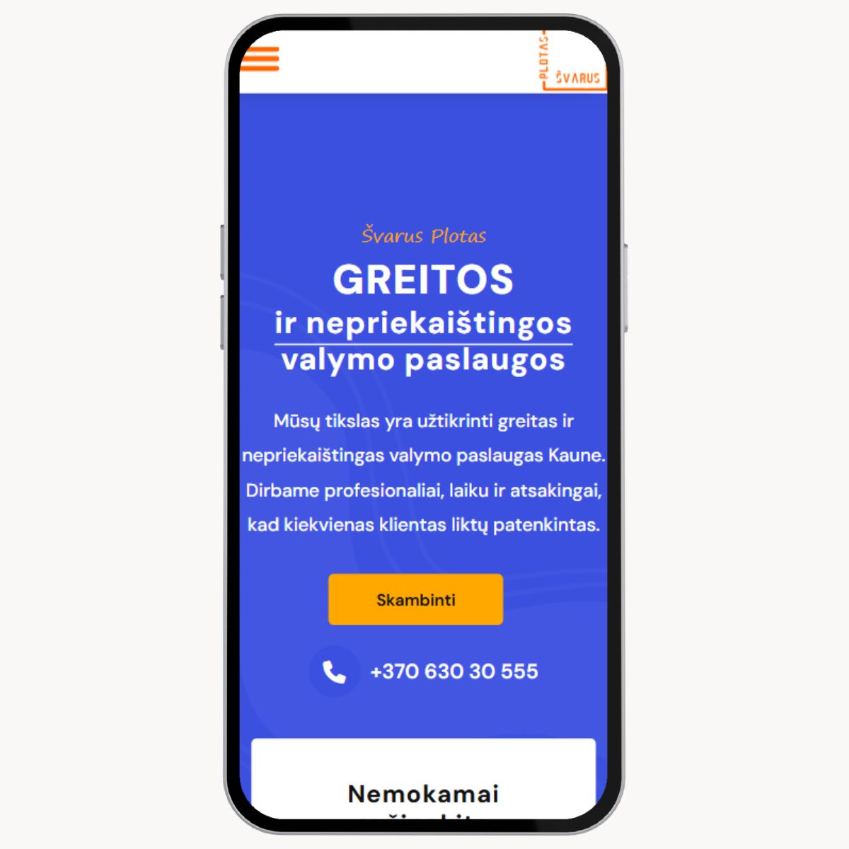 Svarus Plotas mobile mockup